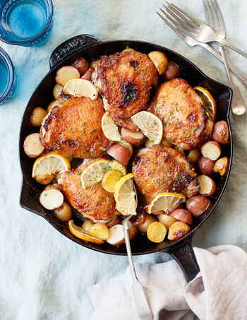 One Pan Honey Mustard Chicken with Potatoes and Lemon