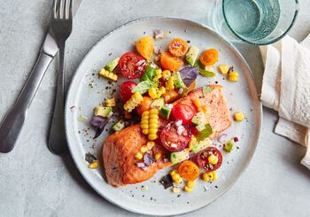 PAN-SEARED SALMON WITH TOMATO AND CORN SALSA