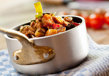 Stewed beef with eggplant and zucchini