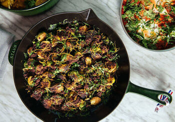 BRUSSEL SPROUTS WITH ORANGE BLOSSOM AND BLACK OLIVE